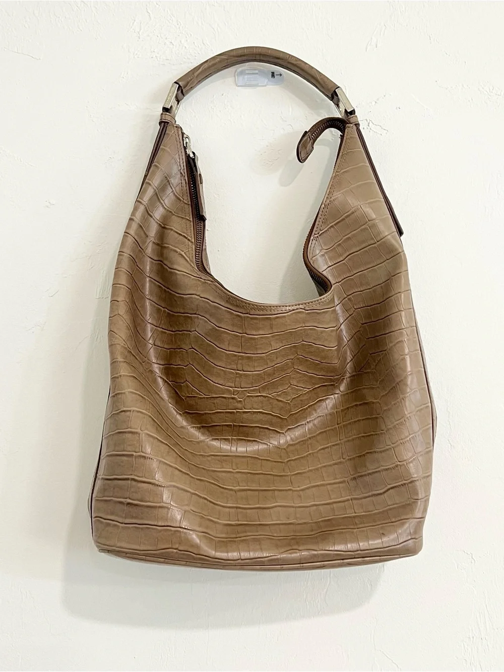 Jones New York Leather Hobo Bag Brown Crocodile Embossed Shoulder Purse